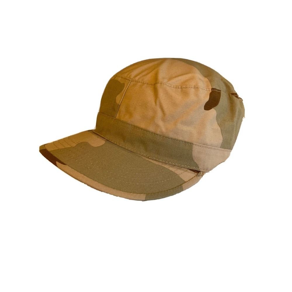 Military Issue Combat Cap Tan 3-Color Desert Camo Type II Patrol Hat 7 1/4 L 80s